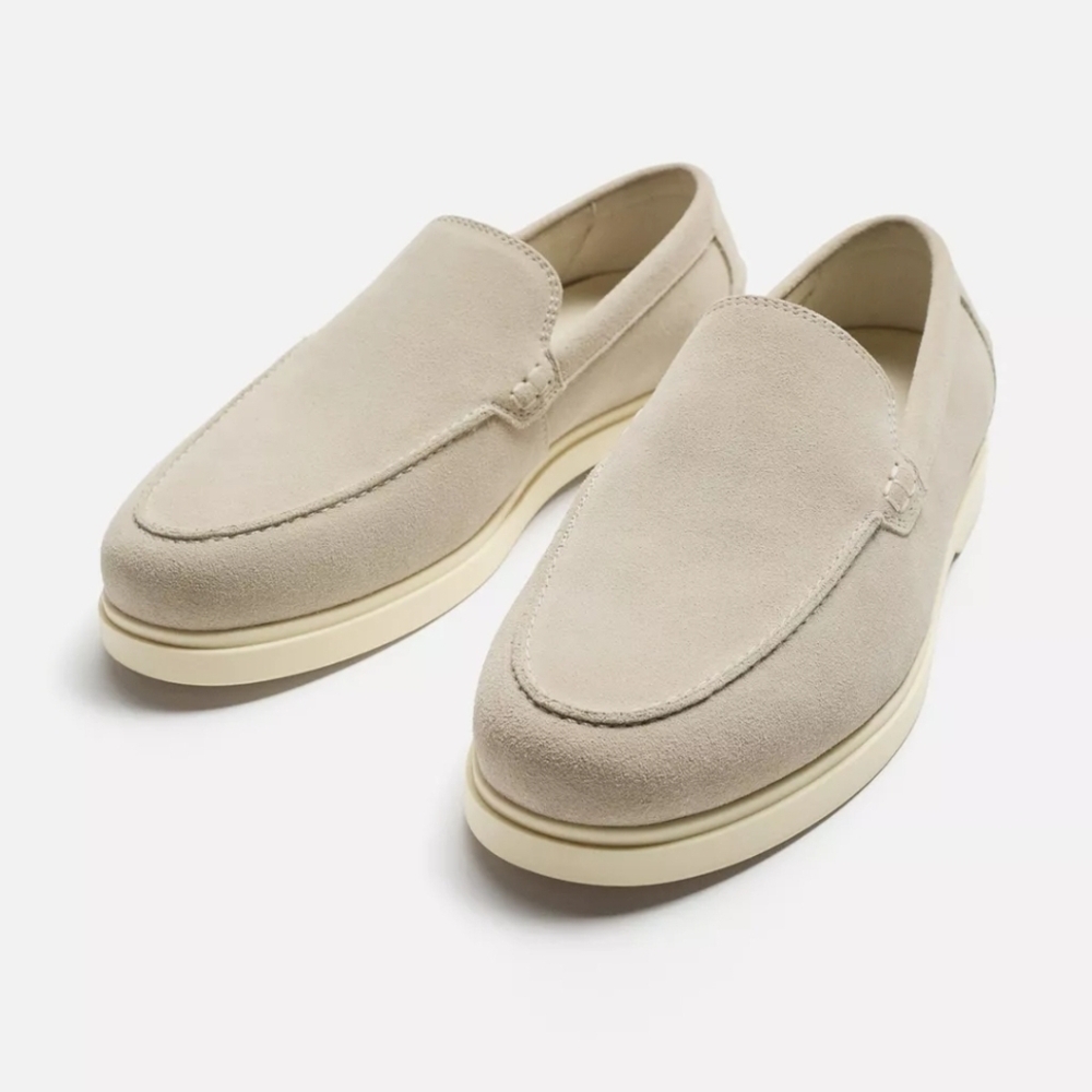 Zara Men's Beige Suede Slip-On Loafers